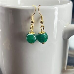 Artisan Green and Gold Beaded Earrings
